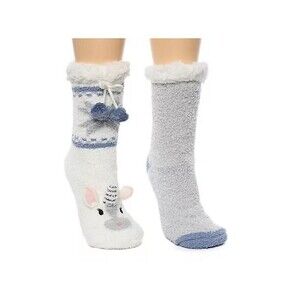 NWT CUDDL DUDS Sherpa Lined Critter Socks Size 4-10 2 Pk - Blue Unicorn